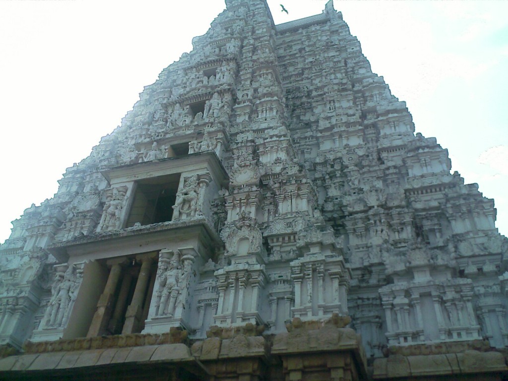 back side white gopuram in trichy srirangam ranganathaswami temple